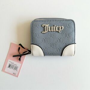 Juicy Couture Dusty Blue and White Wallet Blank Canvas Small Zip Around NWT $35